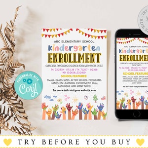 Kindergarten Enrollment Registration Flyer, Printable PTA PTO Flyer, School Fundraiser, Back To School Invite, Meet The Teacher Template
