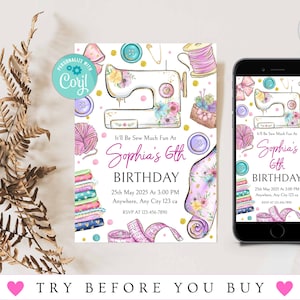 Bewerkbare naaiuitnodiging, naaifeestje uitnodigen, meisjes naaien uitnodiging, naaien verjaardagsfeestje uitnodigen, Instant Download, naaien verjaardag