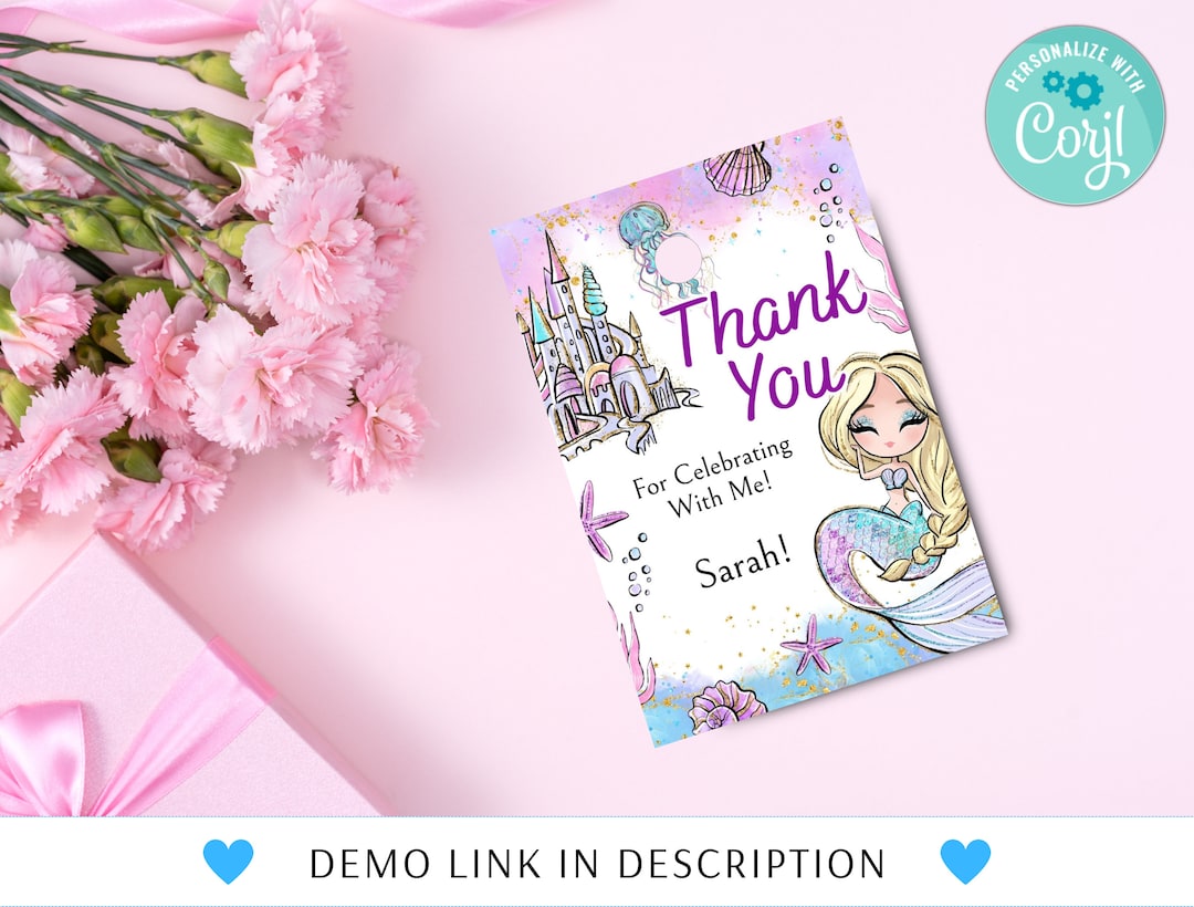 Mermaid Birthday Favor Tag, Mermaid Thank You Tag, Mermaid Party Gift ...
