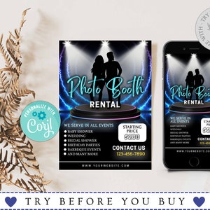 Editable Photo Booth Rental Flyer, Corjl Booth for Rent Flyer Template, Editable Corjl Social Media Flyer, Photo Booth Flyer, Event Flyer