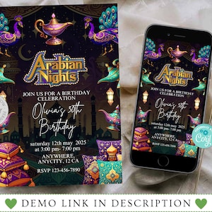 Arabian Nights Birthday Party Invitations, Printable Arabian Nights Invitation, Aladdin Invitation, Printable Invite, Corjl Invitation