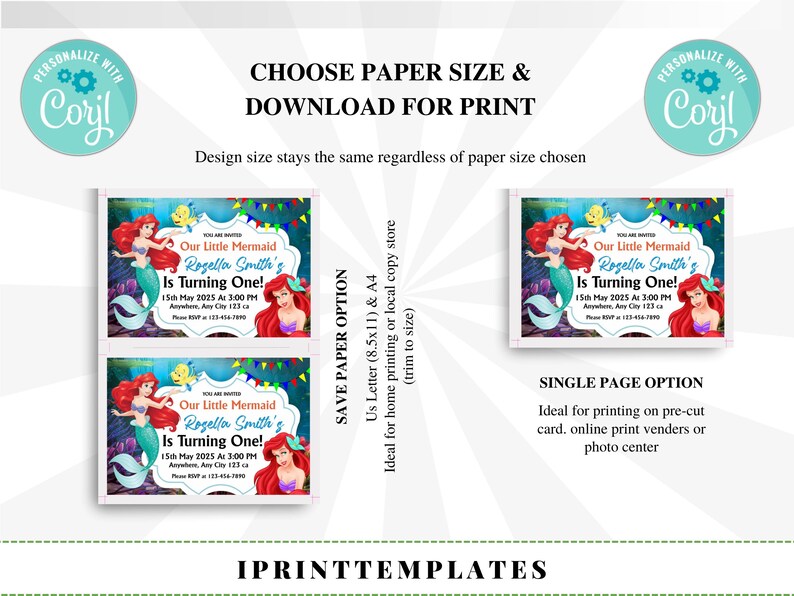 Little Mermaid Ariel Birthday Invitation, Little Mermaid Invite Party