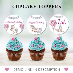 Unicorn Cupcake Toppers, Instant Download, Unicorn Birthday Party Cupcake Toppers Decoration, Unicorn Party, Girl Rainbow Digital Printable