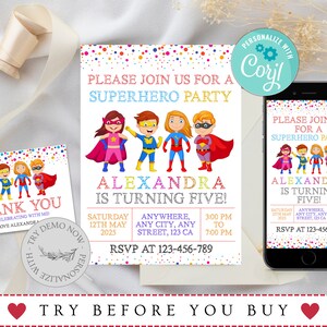 Editable Superhero Birthday Invitation Template, Printable Birthday Party Invitations, Digital Kids Party Invite, Birthday Party Invitation