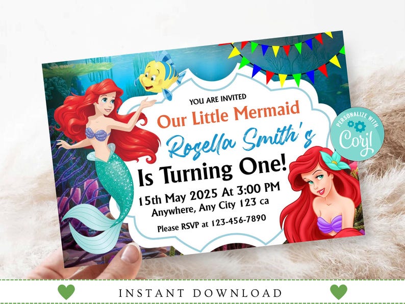 Little Mermaid Ariel Birthday Invitation, Little Mermaid Invite Party