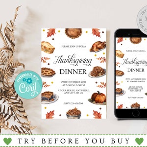 Editable Boho Thanksgiving Dinner Invitation Template, Modern Arch Thanksgiving Invite, Fall Leaves Thanksgiving Feast Digtal Invitation