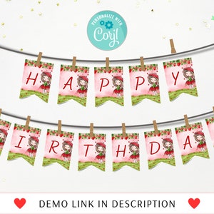 Strawberry Birthday Banner, First Birthday Banner, Strawberry Theme, Strawberry Birthday Theme, Girl First Birthday Themes