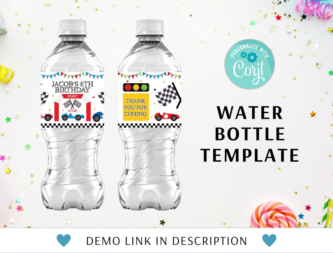 Race Car Birthday Printable Water Bottle Labels, Personalized Racecar ...
