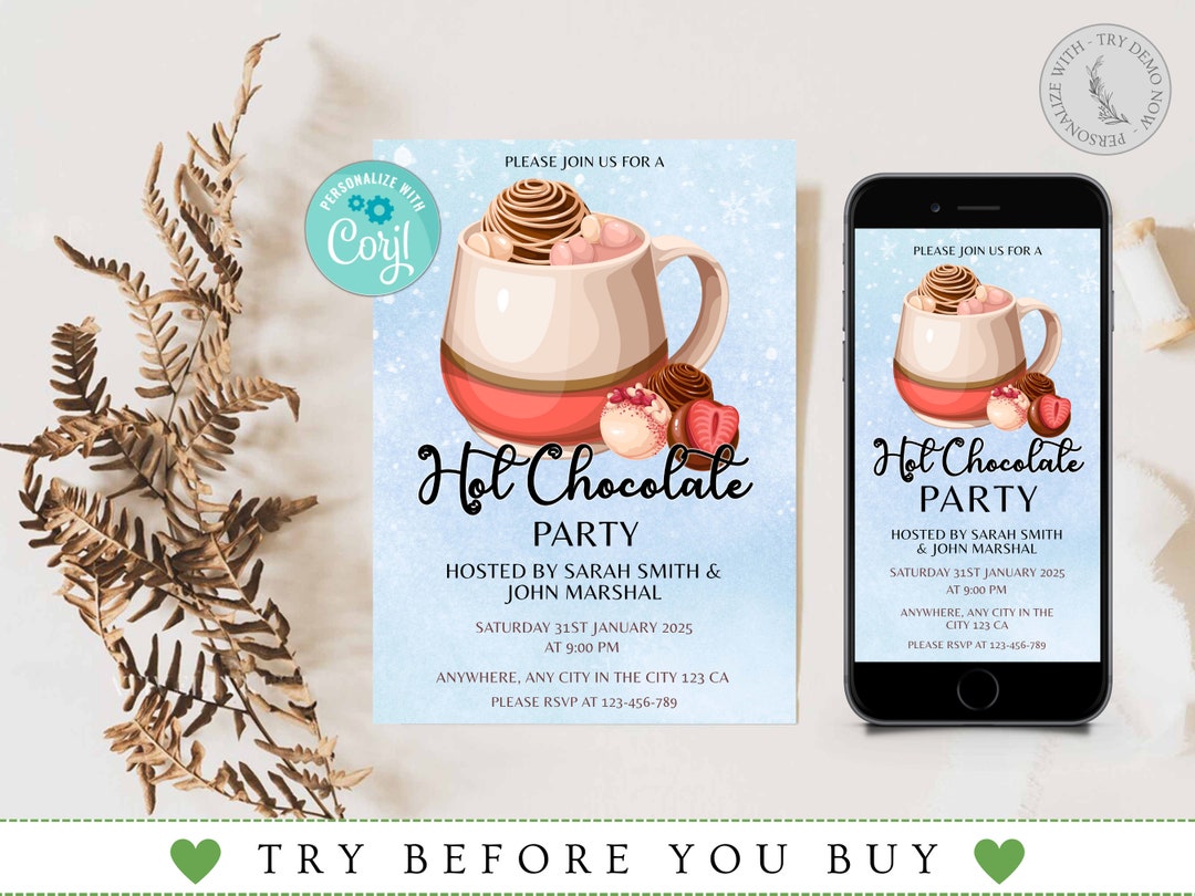 Hot Chocolate Party Invitation, Hot Chocolate Printable, Printable Hot ...