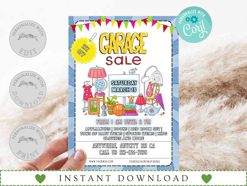 Editable Garage Sale Flyer Template, Sale Event Template, Instant