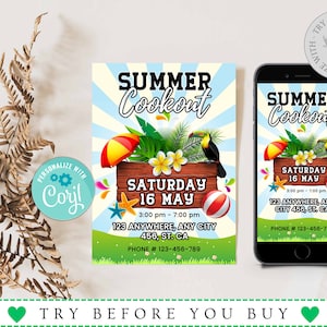Summer Cookout Flyer Template, Summer Cookout Flyer Invitation, Summer Cookout, Edit Online, Digital & Printable, Do It Yourself, Corjl