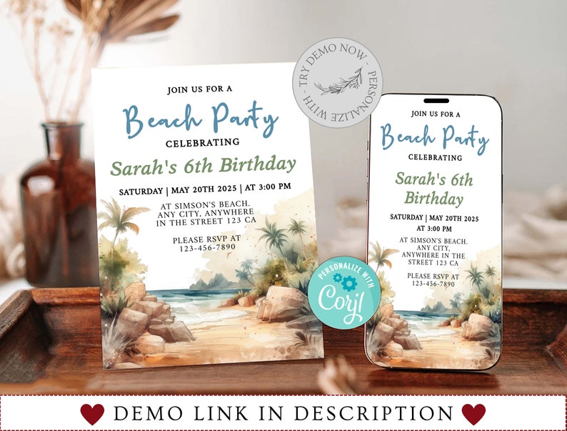 Girl Beach Party Birthday Invitation Beach Party Invitation. Etsy