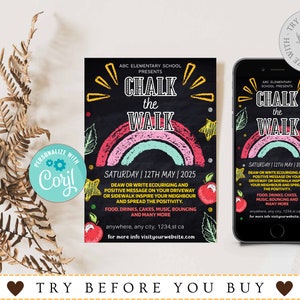Chalk the Walk Flyer, Schulflyer, Grundschule Pto, Pta Flyer, Lehrerwoche, Spendenaktion, Kids Positive Kindness Aktivität