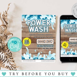 Power Wash Service Flyer, Reinigung Flyer, Power Wash Service, Power Washing Flyer Vorlage, DIY Flyer bearbeitbar, Flyer Vorlage, Corjl
