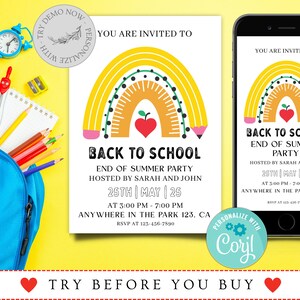 EDITABLE End of School Party Invitation, Editable Back to School Party Invitation, So Long Summer Bash Invite, End of Summer Party, corjl