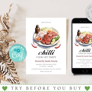 Chili Cookoff Invitation, Editable Chili Tasting Contest Competiton Invite, Pta Pto School Church Fundraiser Event, Instant Download