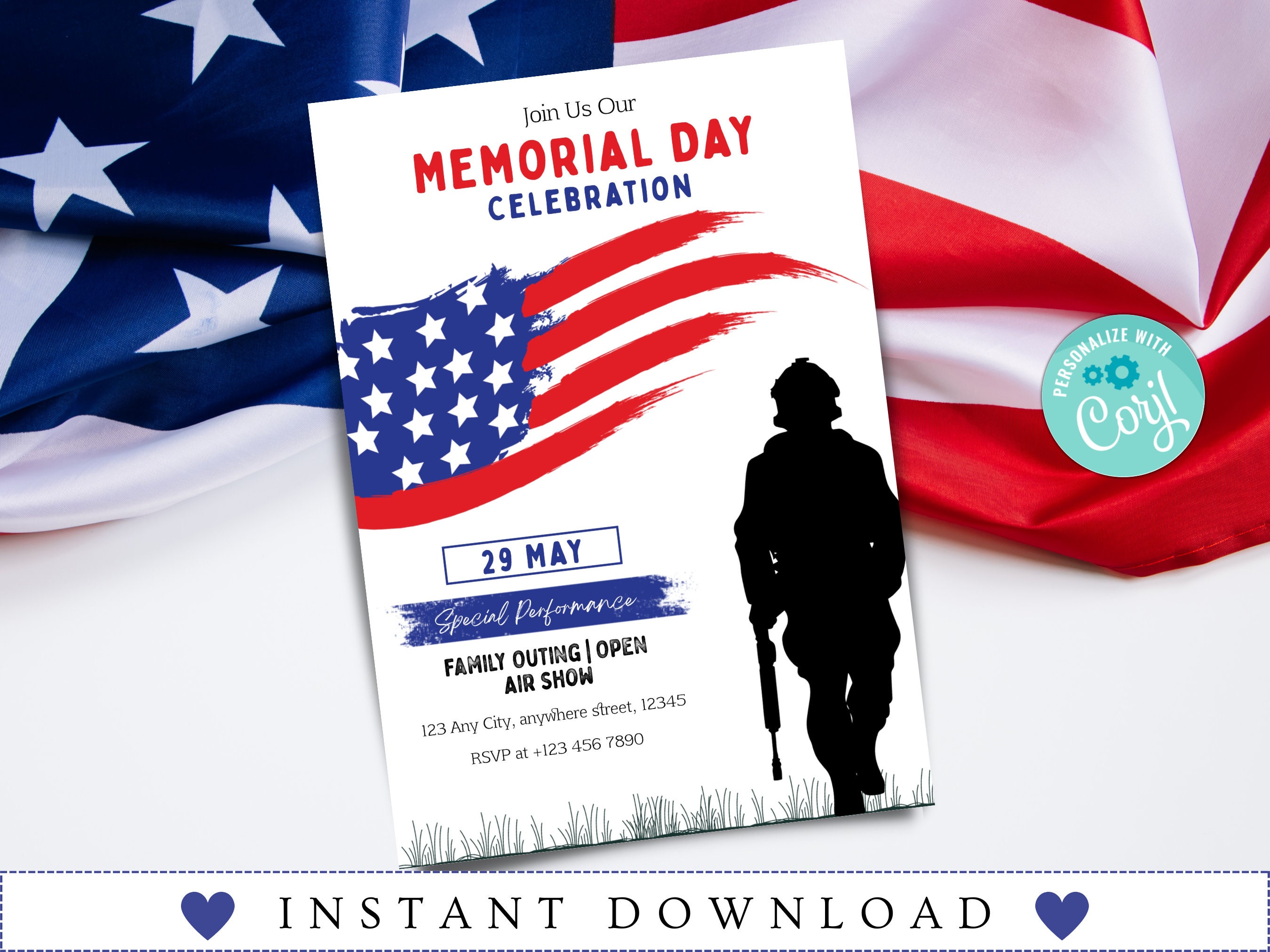 Memorial Day Celebration Invitation Template Memorial Day Etsy
