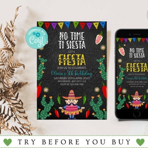 Invito di compleanno Fiesta, invito per festa di compleanno modificabile, qualsiasi età, invito a tema messicano, modello Canva, download immediato