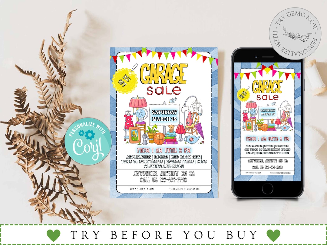 Editable Garage Sale Flyer Template, Sale Event Template, Instant