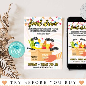 Editable Food Drive Flyer Template, Homeless Drive Flyer, Food Flyer Template, Nonprofit Charity Community Donation Event, Feed the Poor
