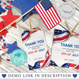 July 4th Favor Tags, Independence Day Party Favors, printable 4th of july favor tag, patriotic favor tag, Editable Template Instant Download