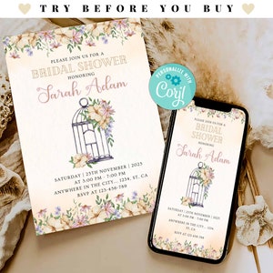 Floral Bridal Shower Invitation Template, Spring Flowers Invite Set, Botanical Bridal Shower Invitation, Floral Bridal Shower Digital Invite