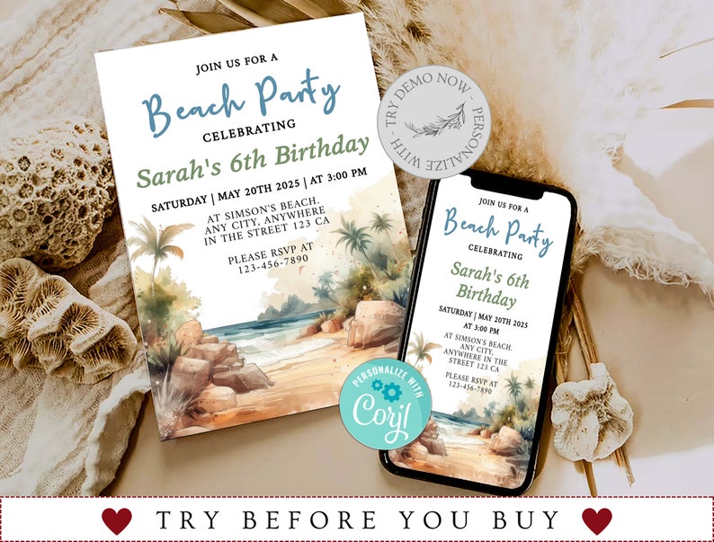 Girl Beach Party Birthday Invitation Beach Party Invitation. Etsy