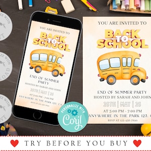 Editable Back to School Party Invitation, End of Summer Party Invitation, Summer is over Hello School Invitation, So Long Summer Bash, corjl