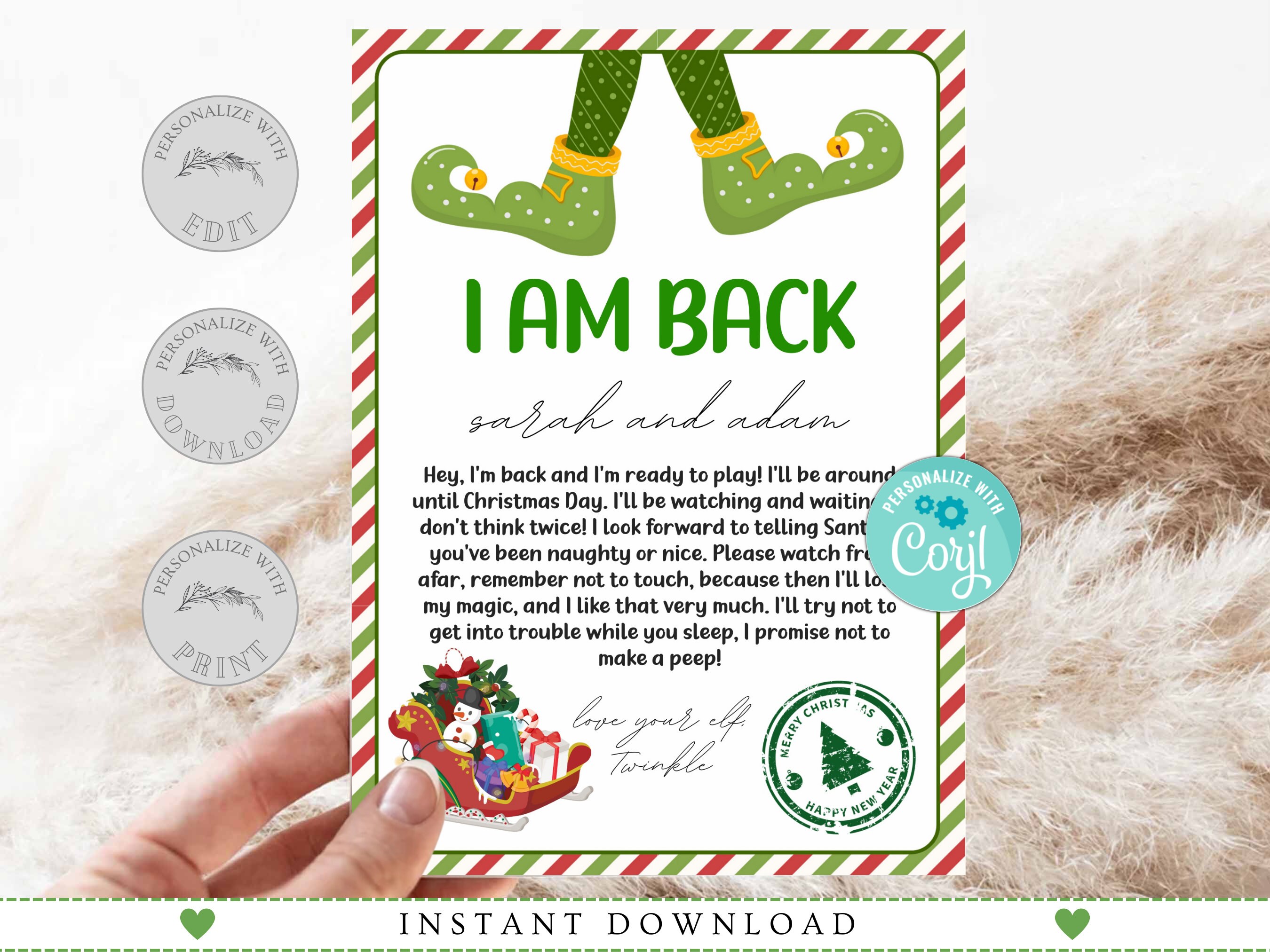 Elf I'm Back Letter, I'm Back Arrival Letter, Santa's Christmas Letter ...