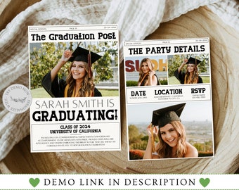 Newspaper Graduation Invitation 2024, Graduation Announcement, College Graduation, Graduation Decorations, Graduation Invitation Template