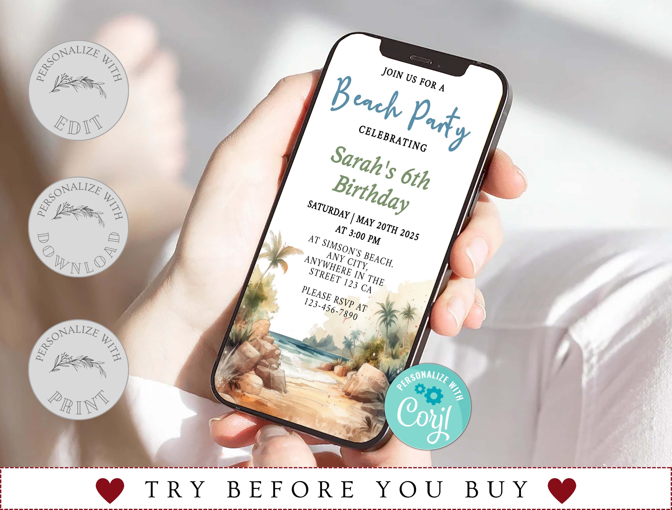 Girl Beach Party Birthday Invitation Beach Party Invitation. Etsy