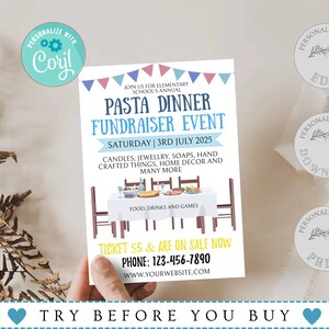 EDITABLE Pasta Dinner Fundraiser Flyer Template, EDITABLE Spaghetti Dinner Fundraiser Flyer, pto pta, Church Community School Benefit Event