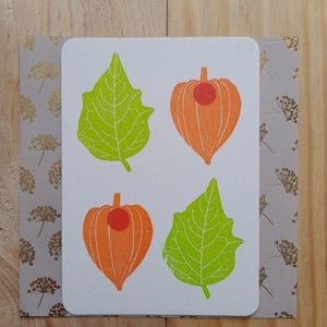 Hand-printed card - physalis - A6 size