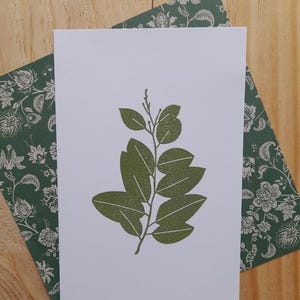 Carte eucalyptus  imprimée à la main - format A6