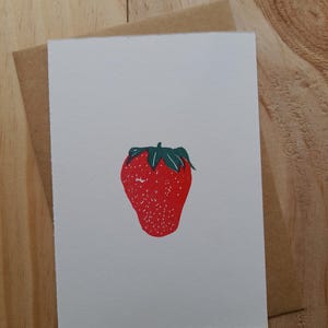 Hand-printed card - strawberry - A6 size + envelope
