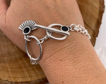Chain Link Bracelet, Women's Silver Plated Bracelet, French Clasp Bracelet, Bulky Bracelet, Triple Chain Bracelet