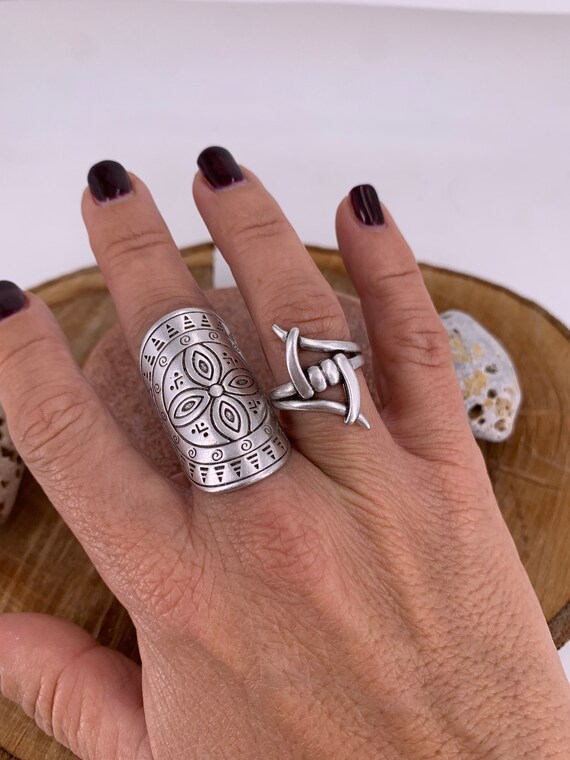 Large bague plaquee argent antique bague de declaration bague large bague sculptee bague mandala pour femmes bague en argent sculpte Etsy France