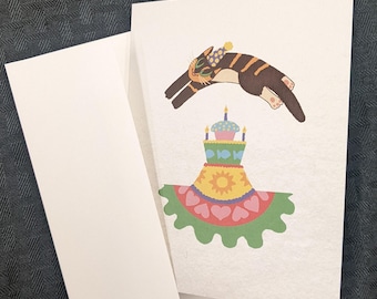 Kitty Cat Birthday Card - Colorful Tortie Calico Greeting Card with Envelopes, Recycled, Made in USA