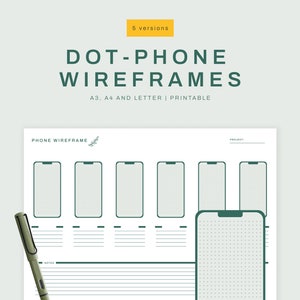 Printable phone wireframes with dot layout A3/A4/Letter, Instant Download PDF