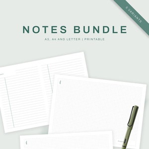 Printable notes bundle A3/A4/Letter, Instant Download PDF