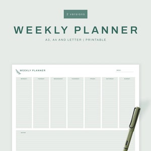 Weekly planner Printable A3/A4/Letter, Instant Download PDF