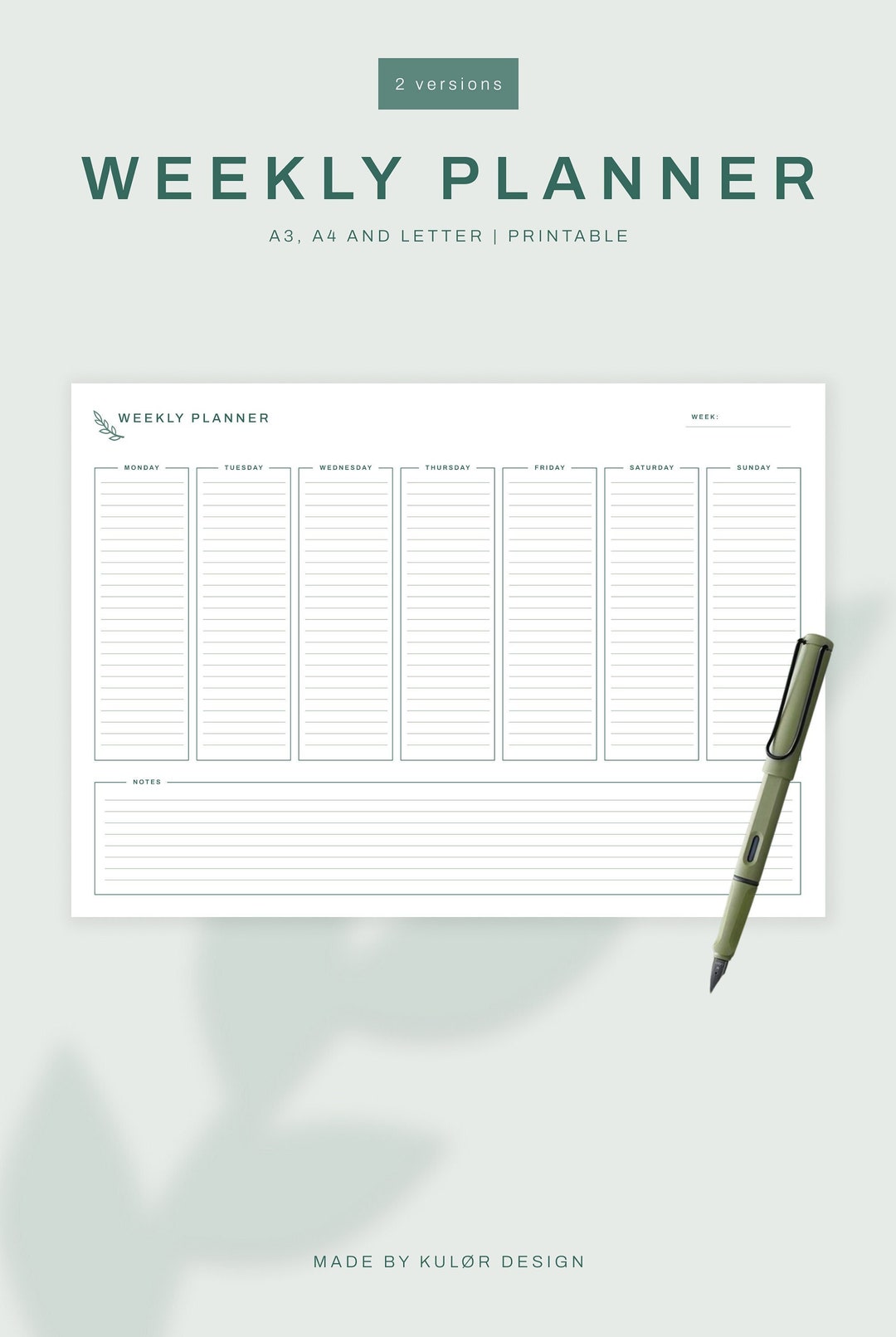 Weekly Planner Printable A3/a4/letter, Instant Download PDF - Etsy