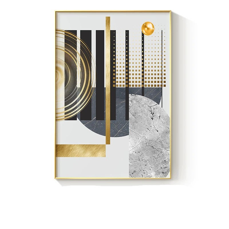 Modern Golden Living Gold Paintings Poster Stitching - Foil Room Wall for Abstract Decor Etsy Pattern Home Art Print Geometric Canvas