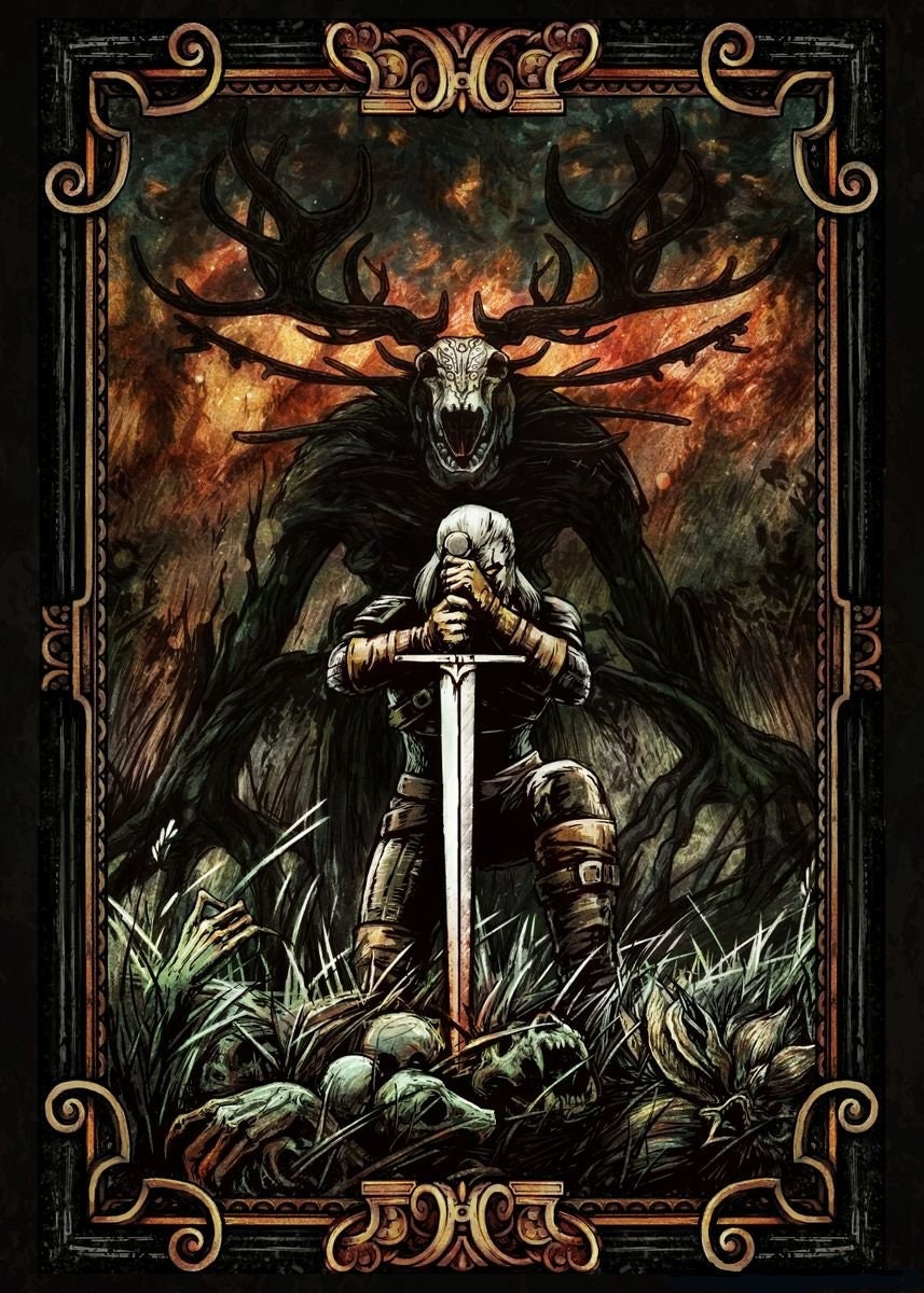 Game Art Geralt Poster Forest Canvas Painting Witcher Dungeon