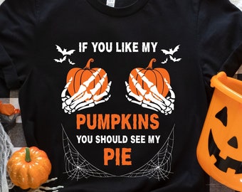 Pumpkin Boob Shirt, Funny Halloween Shirt, Skeleton Hands Pumpkin Tee