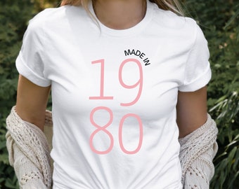 Made in 1980 Shirt Black And Pink Font 80s Shirt Made in the 80s Birth Year Shirt Birthday Gift