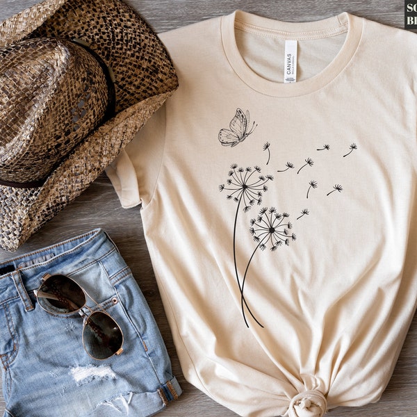 Camisa de diente de León - Camisa de flores silvestres - Camisa de diente de León y mariposa - Camisa inspiradora - Regalo de diente de León