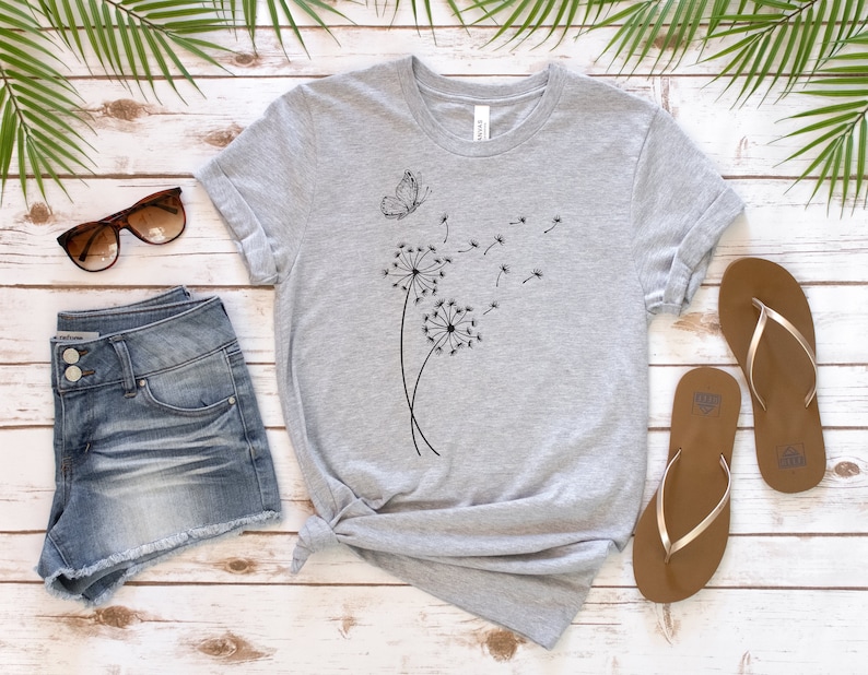 Dandelion Shirt Wild Flower Shirt Dandelion And Butterfly Shirt Inspirational Shirt Dandelion Gift image 4