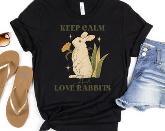 Keep Calm Cute Rabbit Shirt, Nature Lover, Cute Rabbit Mom Shirt, Love Rabbit Shirt, Bunny T-Shirt, Gift for Rabbit Lovers Custom Rabbit Tee