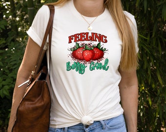 Strawberry Tee - Bella Canvas 3001, Sweet Berry Print, Summer Fruit Top, Gift for Berry Lovers, Soft Cotton, Unisex Fit T-Shirt